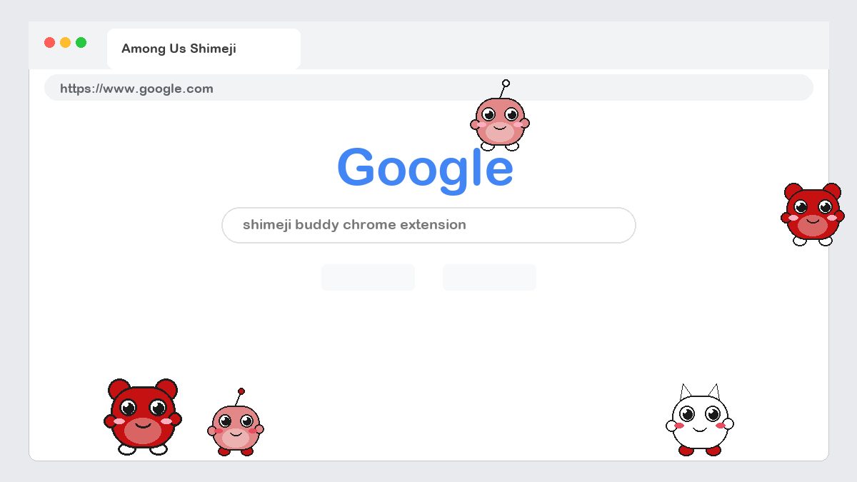 Among Us Shimeji walking on a Google Chrome web page