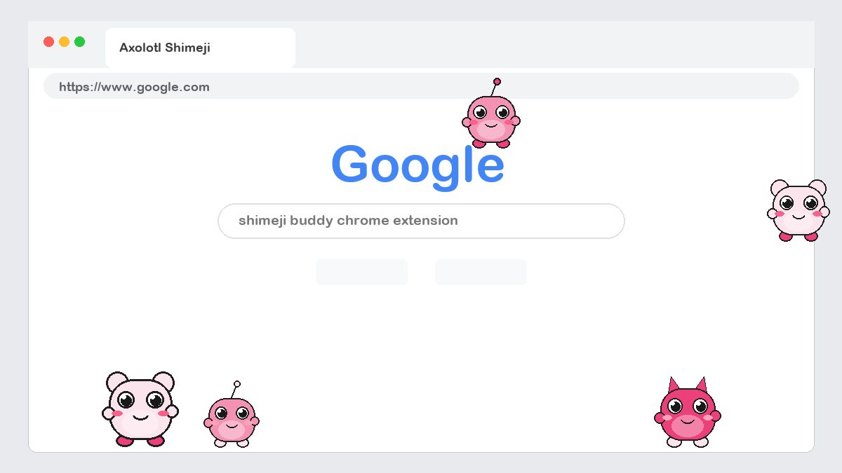 Axolotl Shimeji walking on a Google Chrome web page