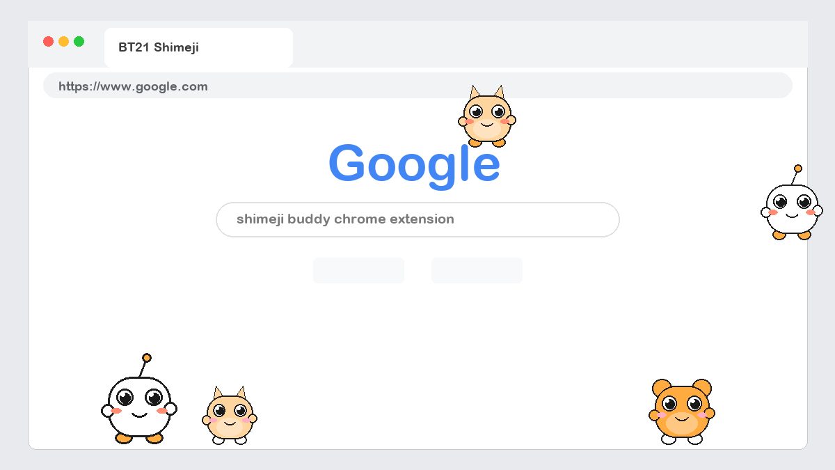 BT21 Shimeji walking on a Google Chrome web page
