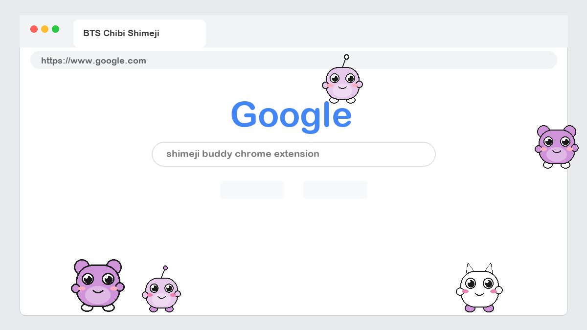 BTS Chibi Shimeji walking on a Google Chrome web page