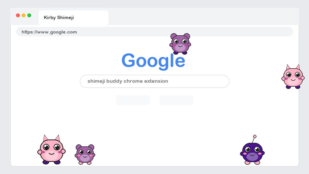 Kirby Shimeji walking on a Google Chrome web page