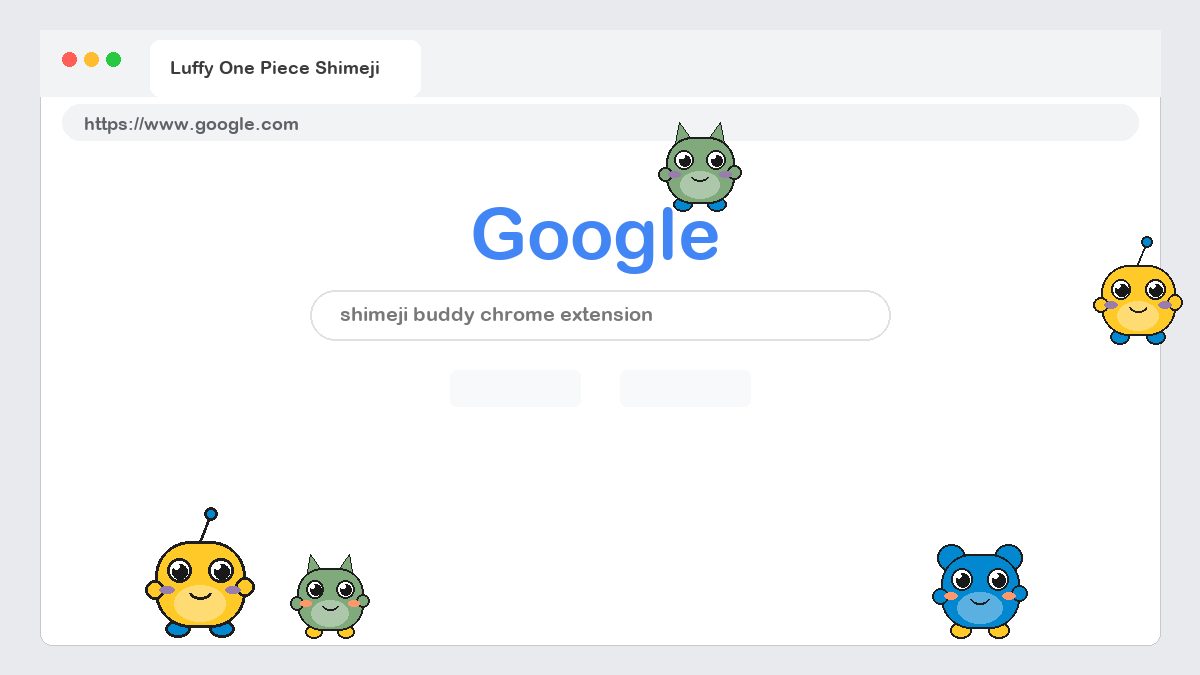 Luffy One Piece Shimeji walking on a Google Chrome web page