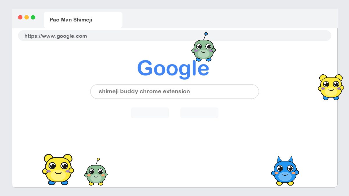 Pac-Man Shimeji walking on a Google Chrome web page